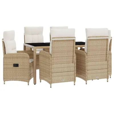 vidaXL Zunanja jedilnica z blazino 7 pcs Bež in smetanasto bela
