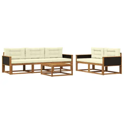 vidaXL Zunanja garnitura za sedenje z blazino 6 pcs Naravna in smetana