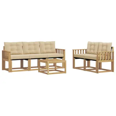 vidaXL Zunanja garnitura za sedenje z blazino 6 pcs Bela in bež