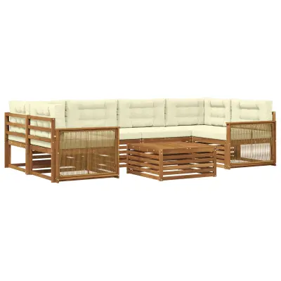 vidaXL Zunanja garnitura za sedenje z blazino 7 pcs Naravna in smetana