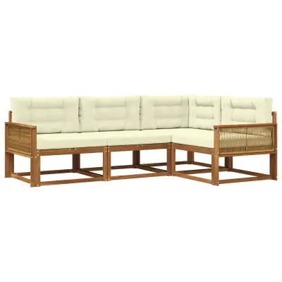 vidaXL Zunanja garnitura za sedenje z blazino 4 pcs Naravna in smetana