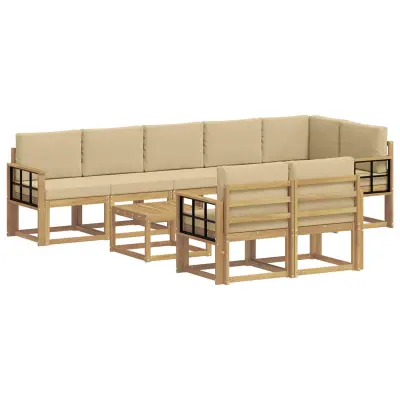 vidaXL Zunanja garnitura za sedenje 9 pcs Bela in bež Poliester