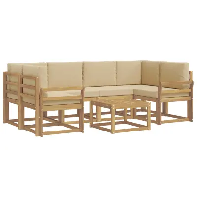 vidaXL Zunanja garnitura za sedenje z blazino 7 pcs Bela in bež