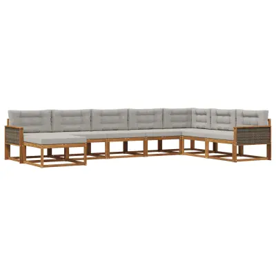 vidaXL Zunanja garnitura za sedenje 8 pcs Naravna in svetlo siva