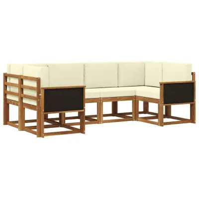 vidaXL Zunanja garnitura za sedenje z blazino 6 pcs Naravna in smetana
