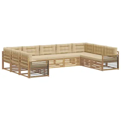 vidaXL Zunanja garnitura za sedenje z blazino 9 pcs Bela in bež