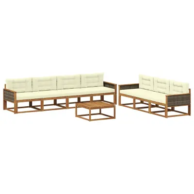 vidaXL Zunanja garnitura za sedenje z blazino 8 pcs Naravna in smetana