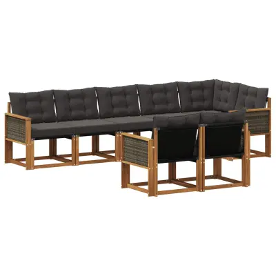 vidaXL Zunanja garnitura za sedenje z blazino 8 pcs Naravna in črna