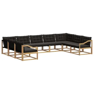 vidaXL Zunanja garnitura za sedenje z blazino 9 pcs Bela in črna
