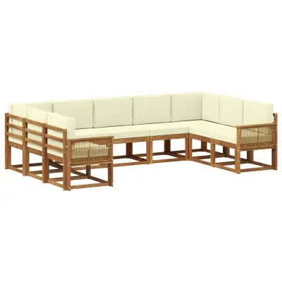 vidaXL Zunanja garnitura za sedenje z blazino 9 pcs Naravna in smetana
