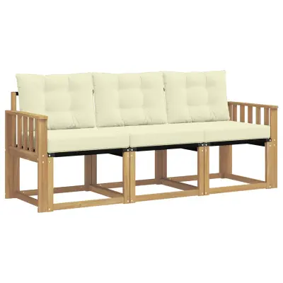 vidaXL Zunanja garnitura za sedenje z blazino 3 pcs Bela in krem