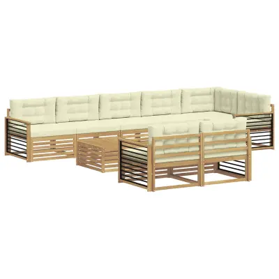vidaXL Zunanja garnitura za sedenje 9 pcs Bela in krem Poliester