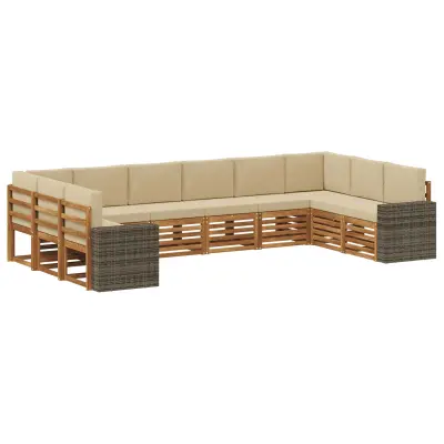 vidaXL Zunanja garnitura za sedenje 10 pcs Naravna in bež Poliester