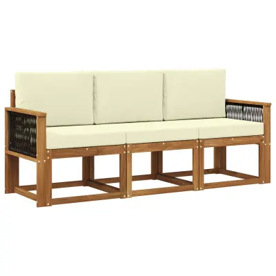 vidaXL Zunanja garnitura za sedenje z blazino 3 pcs Naravna in smetana