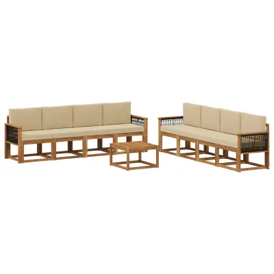 vidaXL Zunanja garnitura za sedenje z blazino 7 pcs Naravna