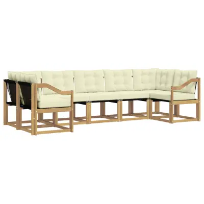 vidaXL Zunanja garnitura za sedenje z blazino 7 pcs Bela in krem