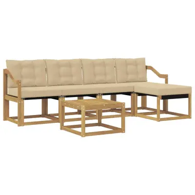vidaXL Zunanja garnitura za sedenje z blazino 6 pcs Bela in bež