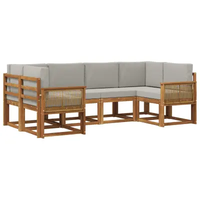 vidaXL Zunanja garnitura za sedenje 6 pcs Naravna in svetlo siva