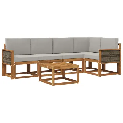 vidaXL Zunanja garnitura za sedenje 6 pcs Naravna in svetlo siva