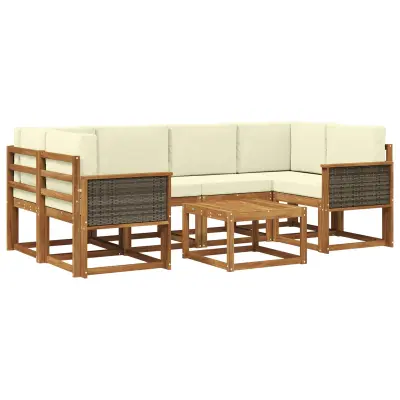 vidaXL Zunanja garnitura za sedenje z blazino 5 pcs Naravna in smetana