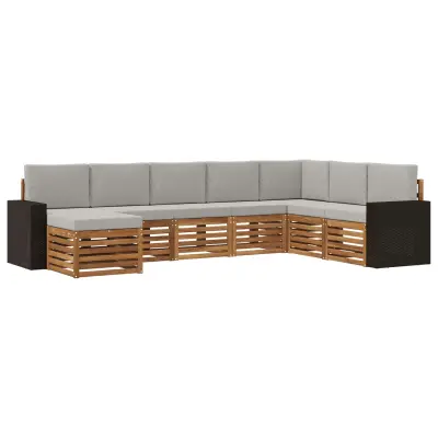 vidaXL Zunanja garnitura za sedenje 8 pcs Naravna in svetlo siva