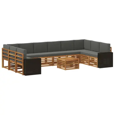 vidaXL Zunanja garnitura za sedenje 11 pcs Naravna in antracitna