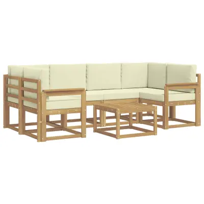 vidaXL Zunanja garnitura za sedenje z blazino 7 pcs Bela in krem