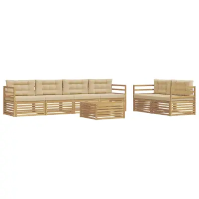 vidaXL Zunanja garnitura za sedenje 7 pcs Bela in bež Poliester
