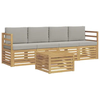 vidaXL Zunanja garnitura za sedenje 5 pcs Bela in svetlo siva
