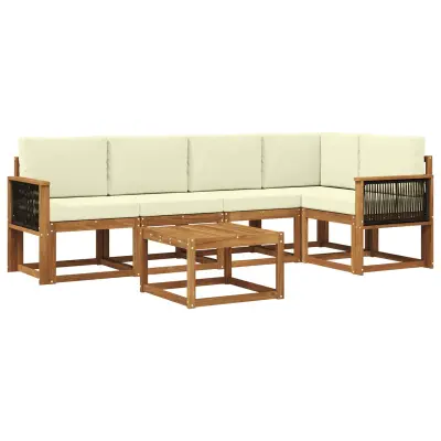 vidaXL Zunanja garnitura za sedenje z blazino 6 pcs Naravna in smetana