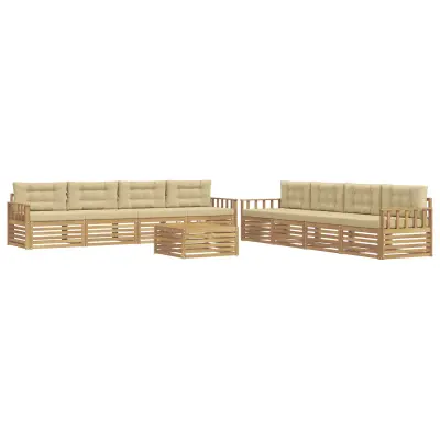 vidaXL Zunanja garnitura za sedenje 9 pcs Bela in bež Poliester