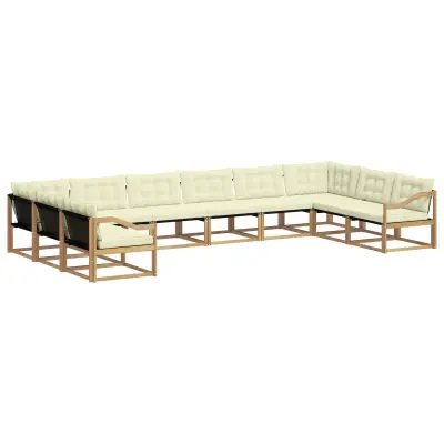 vidaXL Zunanja garnitura za sedenje z blazino 10 pcs Bela in krem