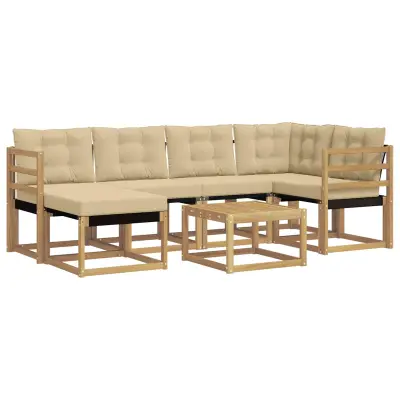 vidaXL Zunanja garnitura za sedenje z blazino 7 pcs Bela in bež