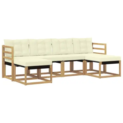 vidaXL Zunanja garnitura za sedenje z blazino 6 pcs Bela in krem