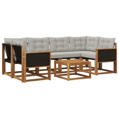 vidaXL Zunanja garnitura za sedenje 7 pcs Naravna in svetlo siva
