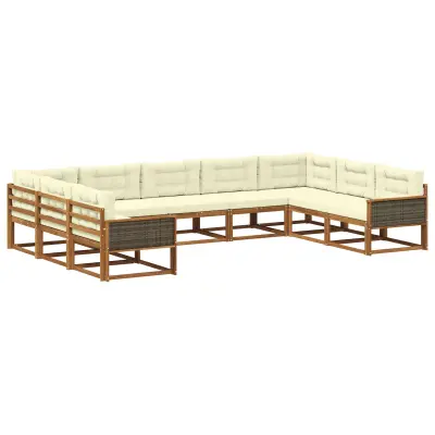 vidaXL Zunanja garnitura za sedenje z blazino 9 pcs Naravna in smetana