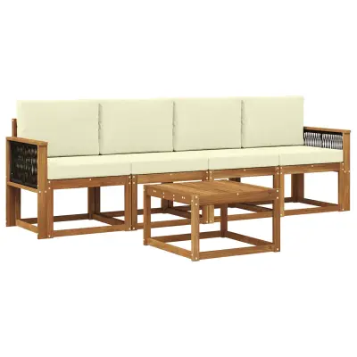 vidaXL Zunanja garnitura za sedenje z blazino 4 pcs Naravna in smetana