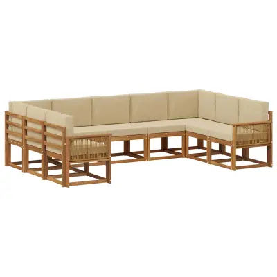 vidaXL Zunanja garnitura za sedenje z blazino 9 pcs Naravna in bež