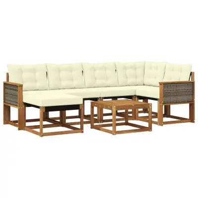 vidaXL Zunanja garnitura za sedenje z blazino 7 pcs Naravna in smetana