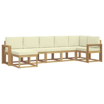 vidaXL Zunanja garnitura za sedenje 7 pcs Bela in krem Poliester