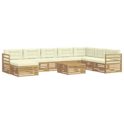 vidaXL Zunanja garnitura za sedenje 9 pcs Bela in krem Poliester