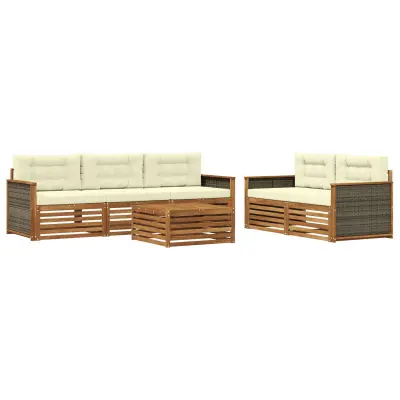 vidaXL Zunanja garnitura za sedenje z blazino 6 pcs Naravna in smetana