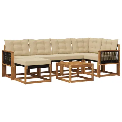 vidaXL Zunanja garnitura za sedenje z blazino 7 pcs Naravna in bež