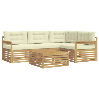 vidaXL Zunanja garnitura za sedenje 6 pcs Bela in krem Poliester