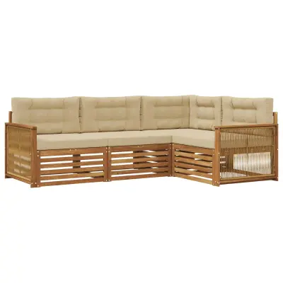 vidaXL Zunanja garnitura za sedenje z blazino 4 pcs Naravna in bež