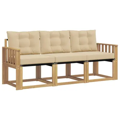 vidaXL Zunanja garnitura za sedenje z blazino 3 pcs Bela in bež