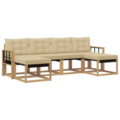 vidaXL Zunanja garnitura za sedenje z blazino 6 pcs Bela in bež