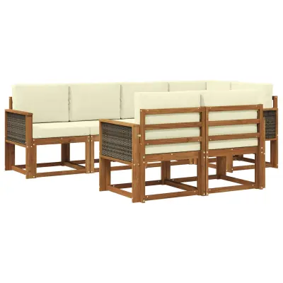vidaXL Zunanja garnitura za sedenje 7 pcs Naravna in smetana Poliester