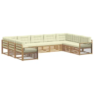vidaXL Zunanja garnitura za sedenje z blazino 9 pcs Bela in krem