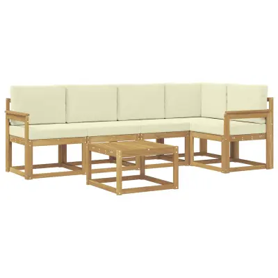 vidaXL Zunanja garnitura za sedenje z blazino 6 pcs Bela in krem